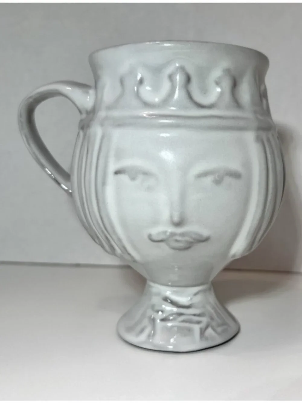 Jonathan Adler Gray Pottery Mug Utopia Two Faced King & Queen Signed